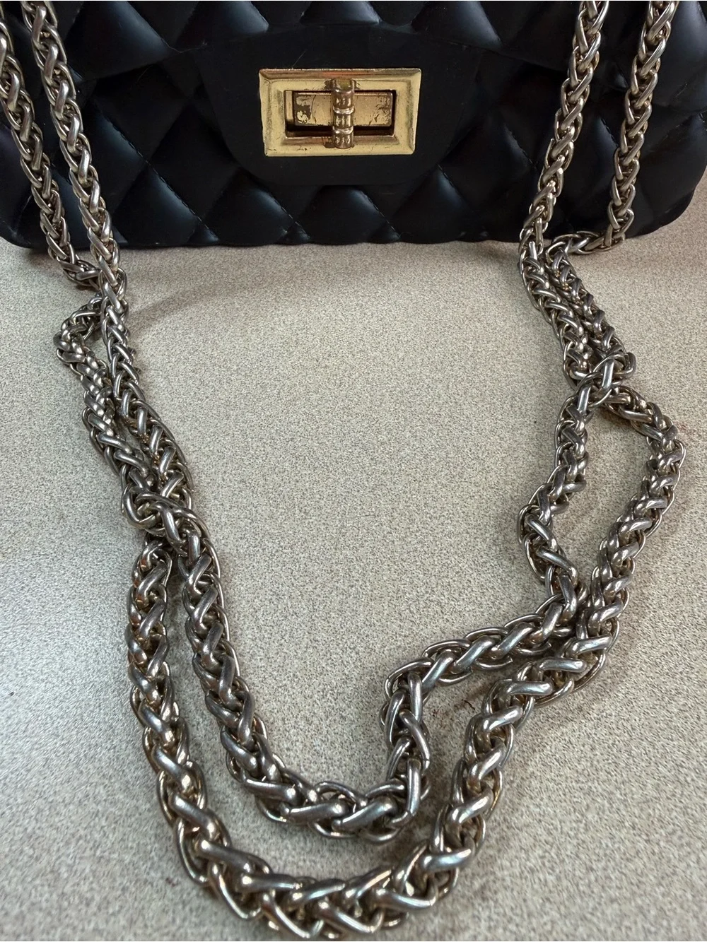Quilted Black Shoulder Bag with Gold Turn-Lock